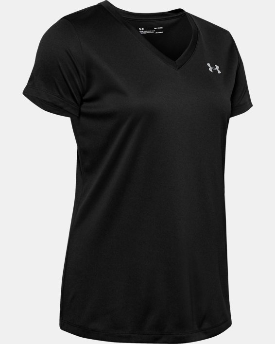 Women's UA Velocity V-Neck Short Sleeve, Black, pdpMainDesktop image number 4